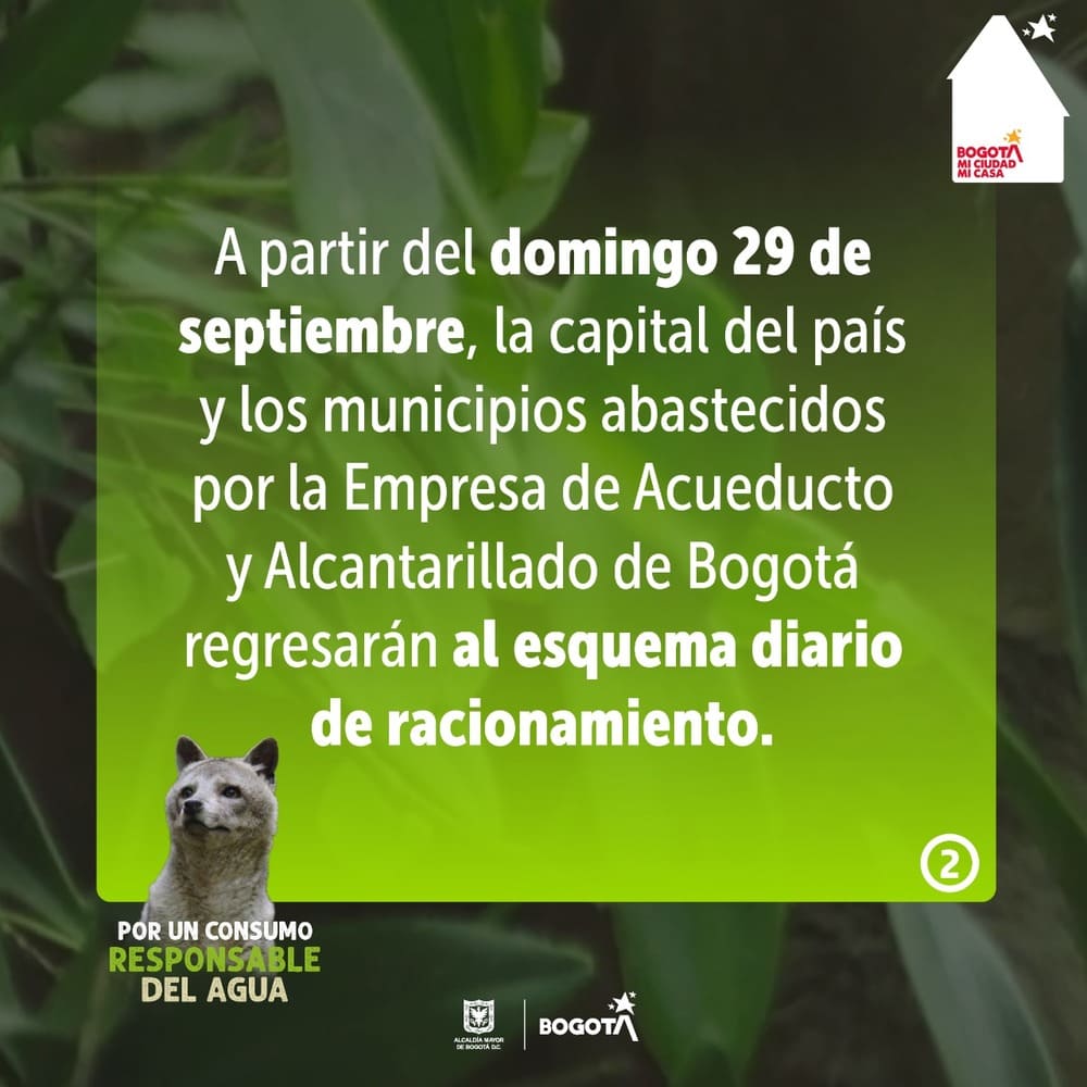 Racionamiento Bogotá desde el 29 de septiembre