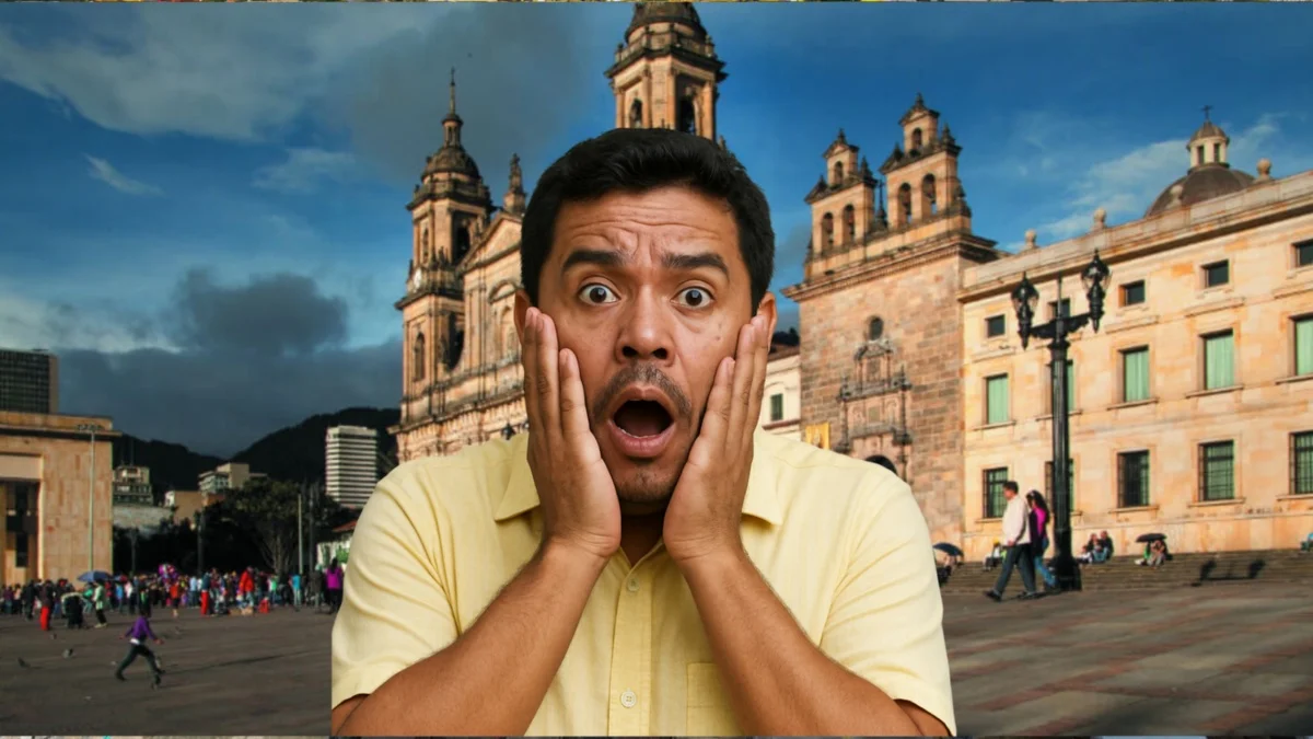Imagen del centro de bogotá hombre con cara de sorpresa